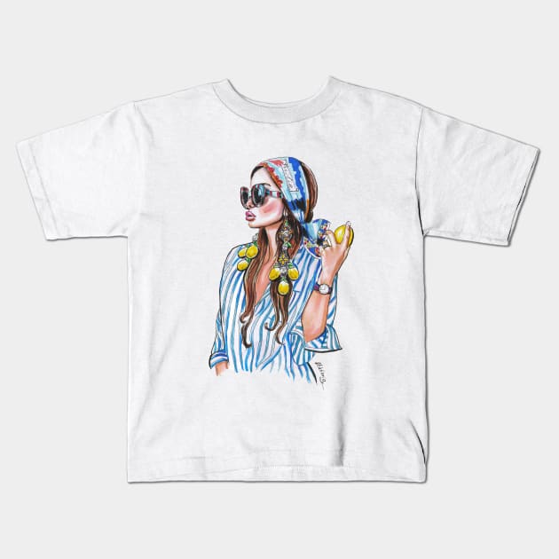 Italian girl Kids T-Shirt by Viktoria Love Art